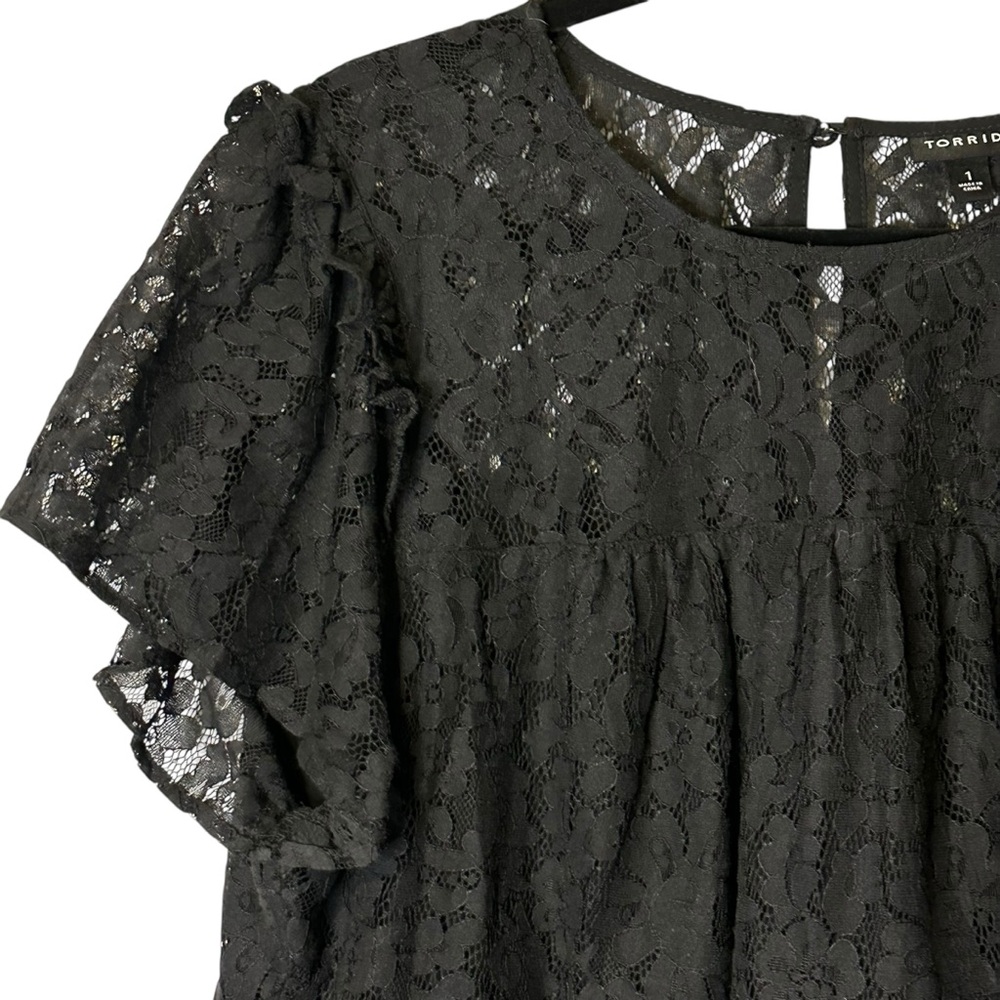 Torrid Black Lace Babydoll Blouse Flutter Sleeve Romantic Goth Boho 1X 18645702 - Picture 5 of 14